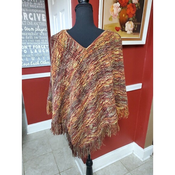 ALFRED DUNNER Petite S - M Sweater Poncho Cape Fringe Autumn Palette - Picture 10 of 14